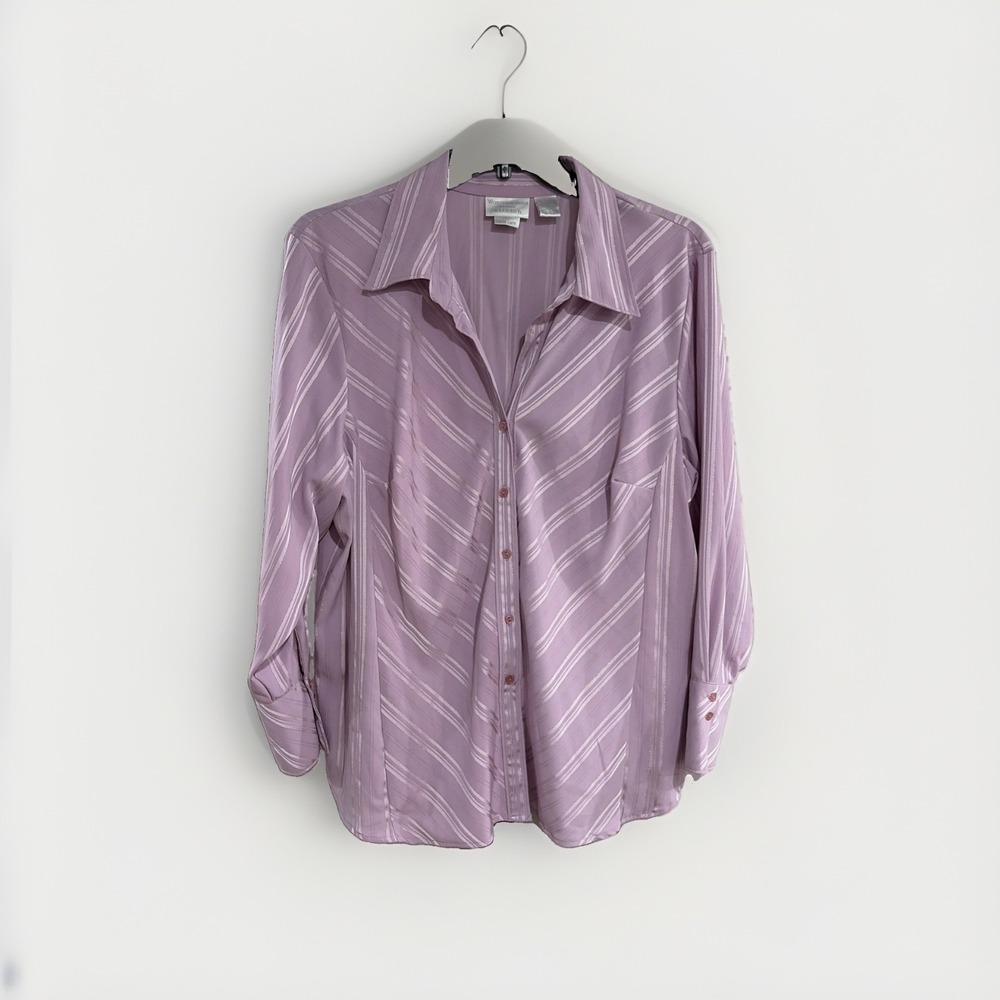 Worthington Woman Stretch Womens Lavender Button Down Shirt Long Sleeve 2X W225